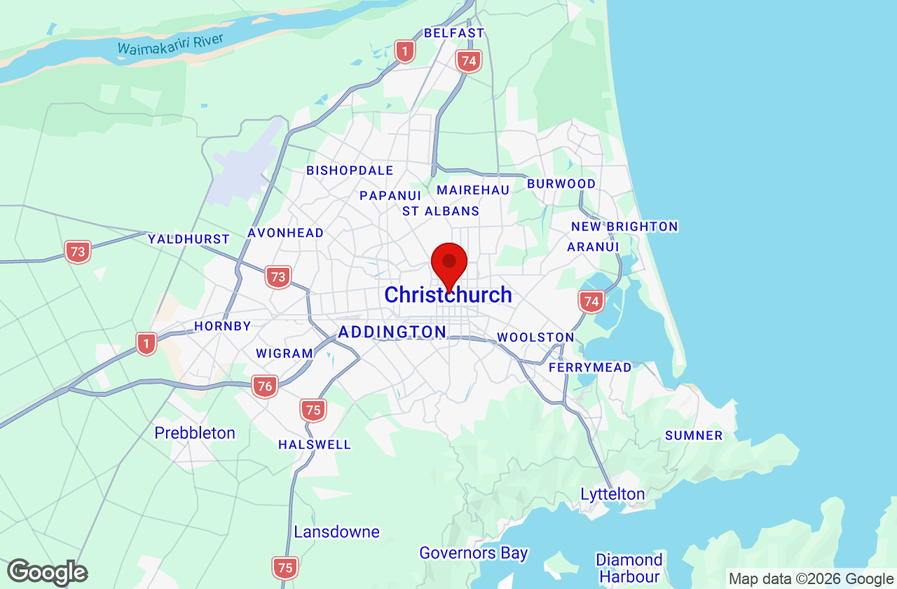 Map of the Christchurch area served by Affordable Movers