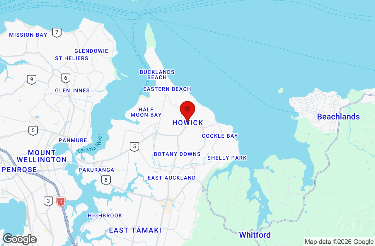 Map of the East Auckland area served by Affordable Movers