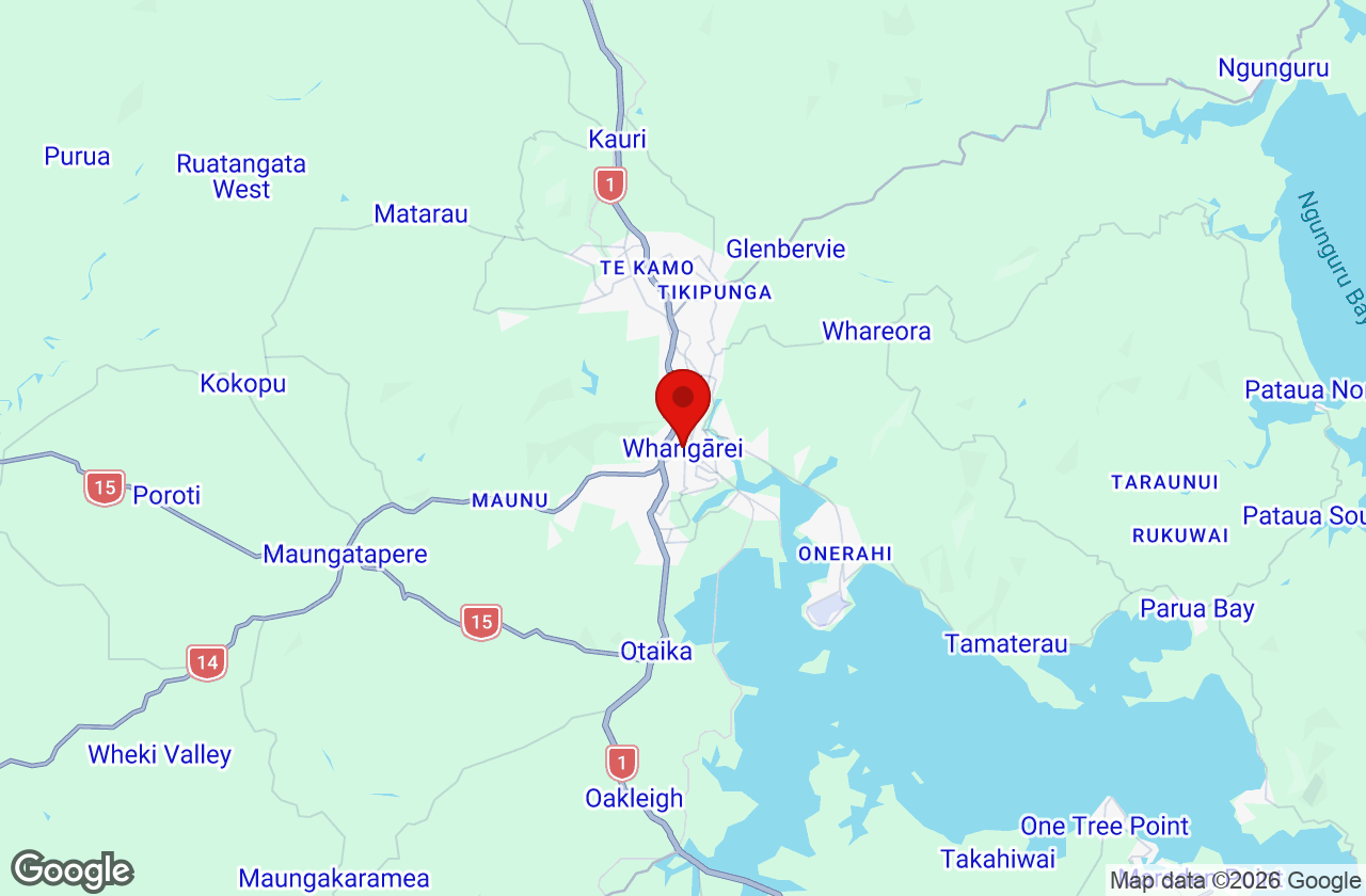 Map of the Whangārei area served by Affordable Movers